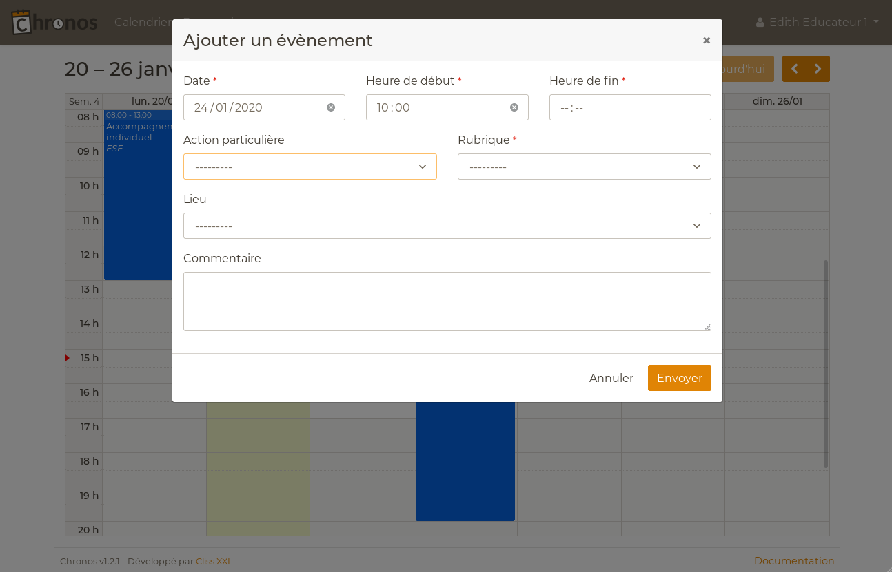 Ajout d’un évènement depuis calendrier