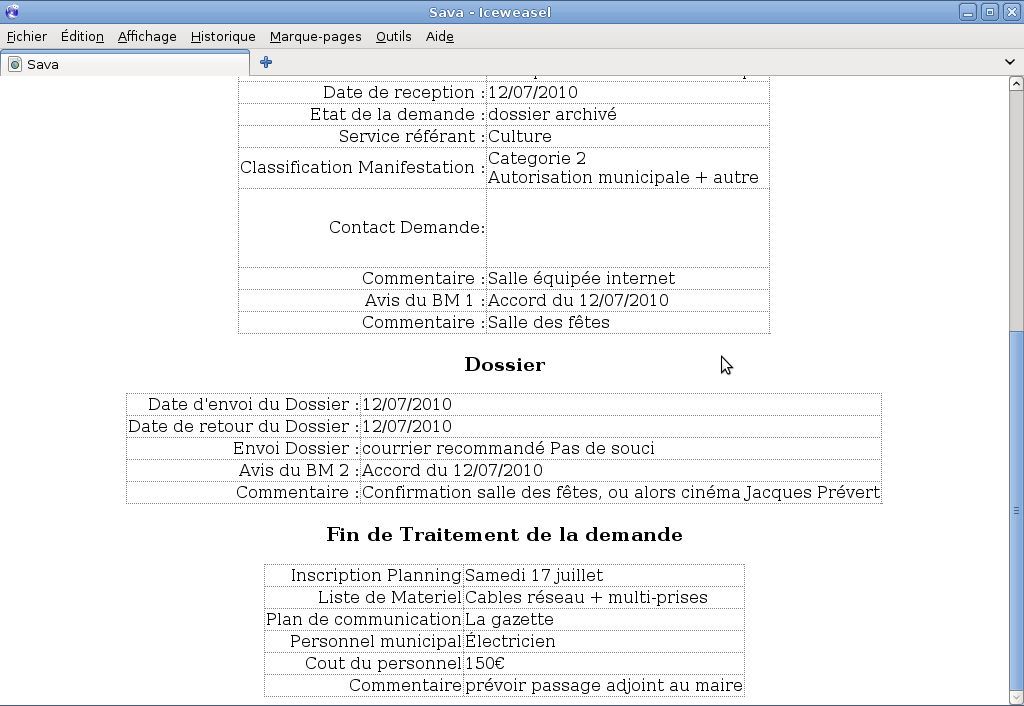Recherche de l'état d'une demande.